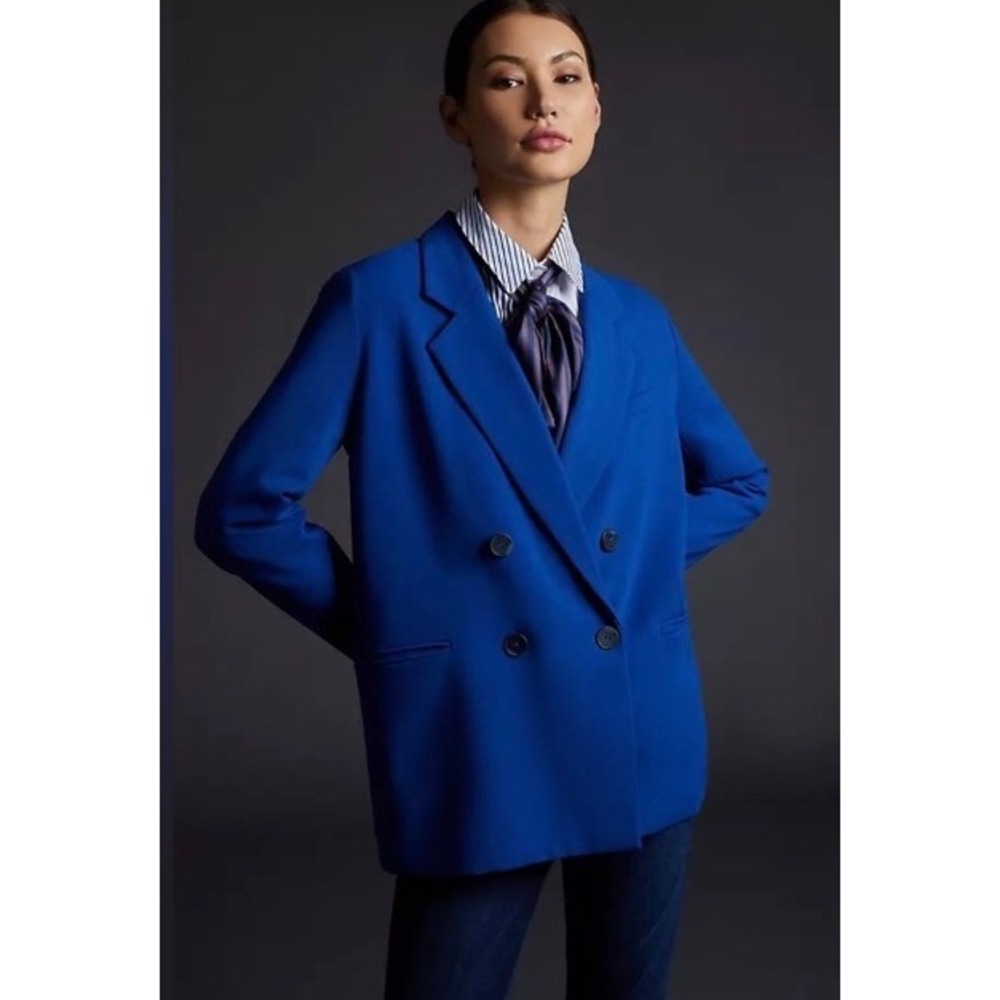 Maeve Anthropologie Cobalt Blue Double Breasted Blazer Jacked